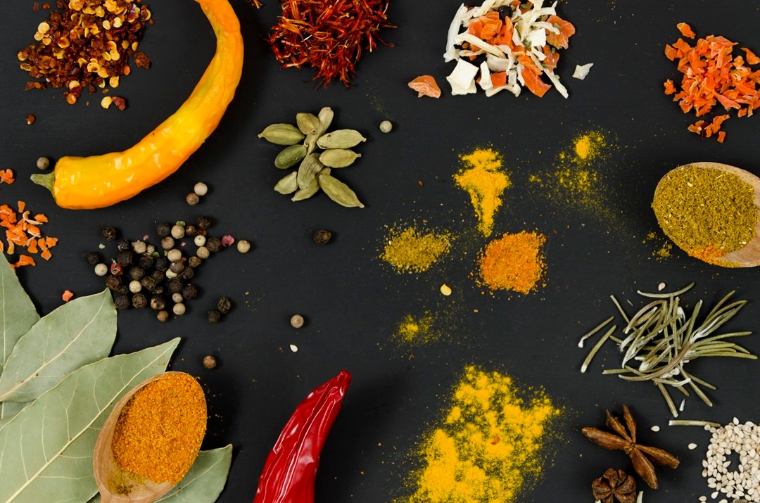 top-view-spices-chillies-black-background